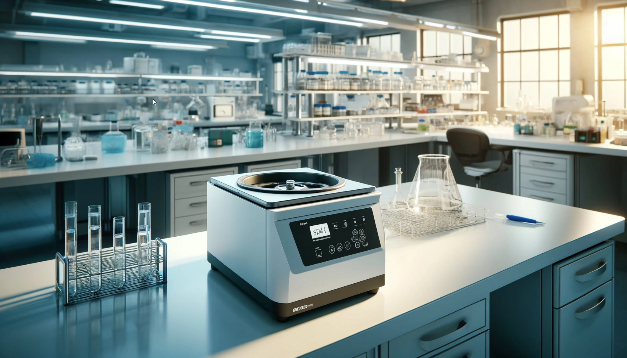 Image of a benchtop centrifuge in a modern laboratory