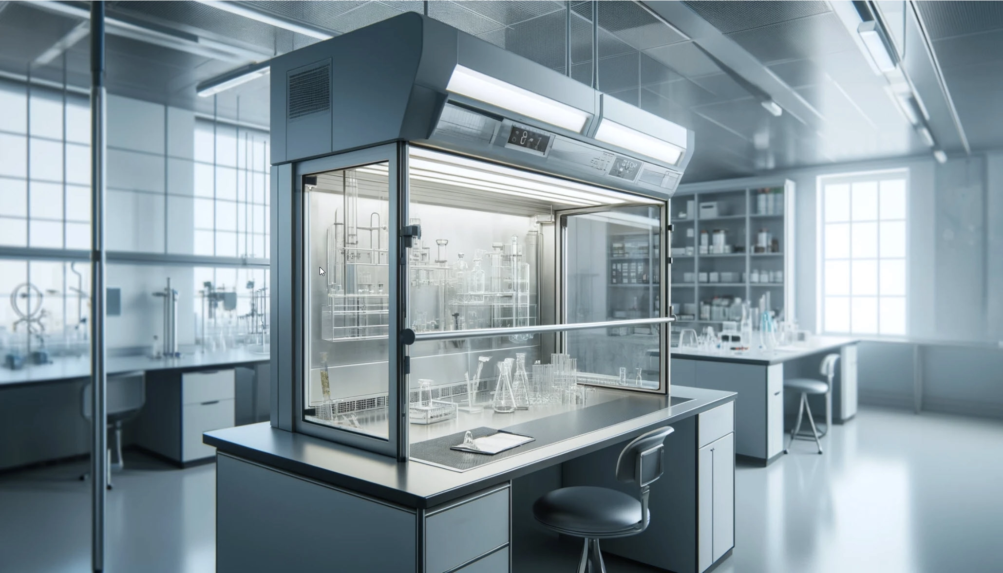 Image of a benchtop ductless fume hood in a modern laboratory