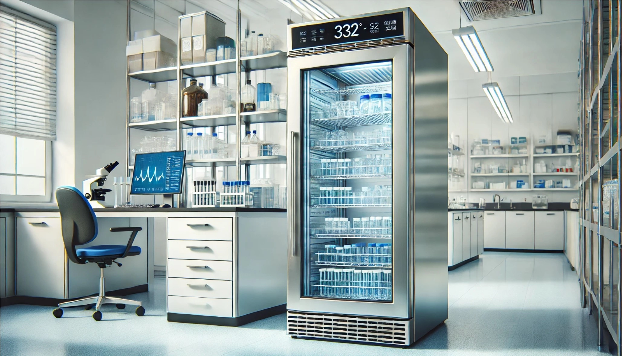 image showing a laboratory refrigerator in a modern laboratory setting