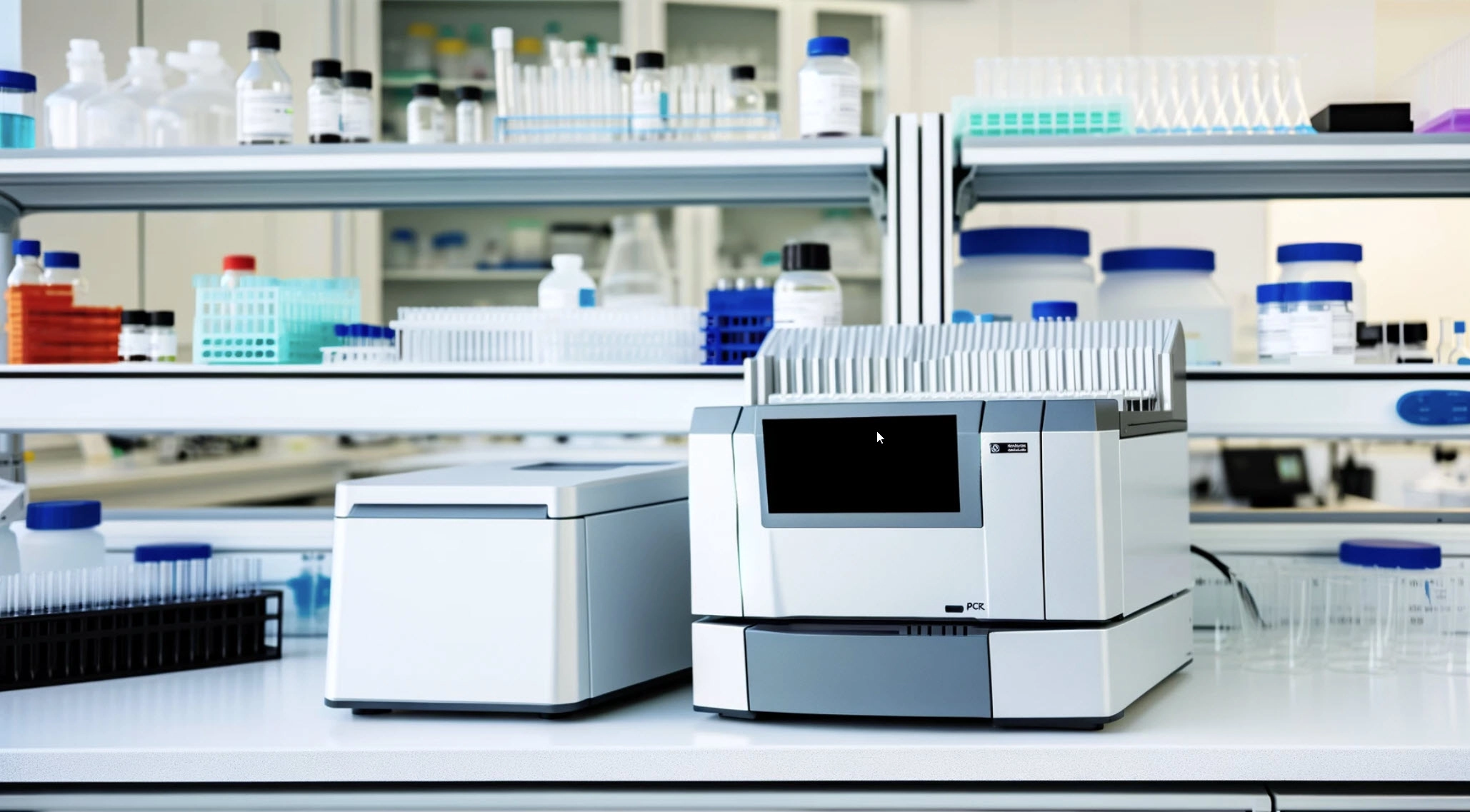 Image of a PCR system on a modern lab bench