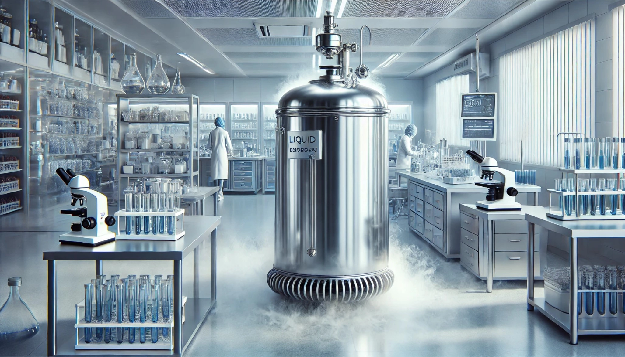 image of a liquid nitrogen tank in a lab environment