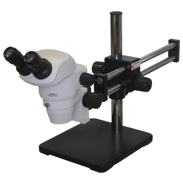 Nikon SMZ745 Stereo Microscope on Dual Arm Ball Bearing Boom Stand