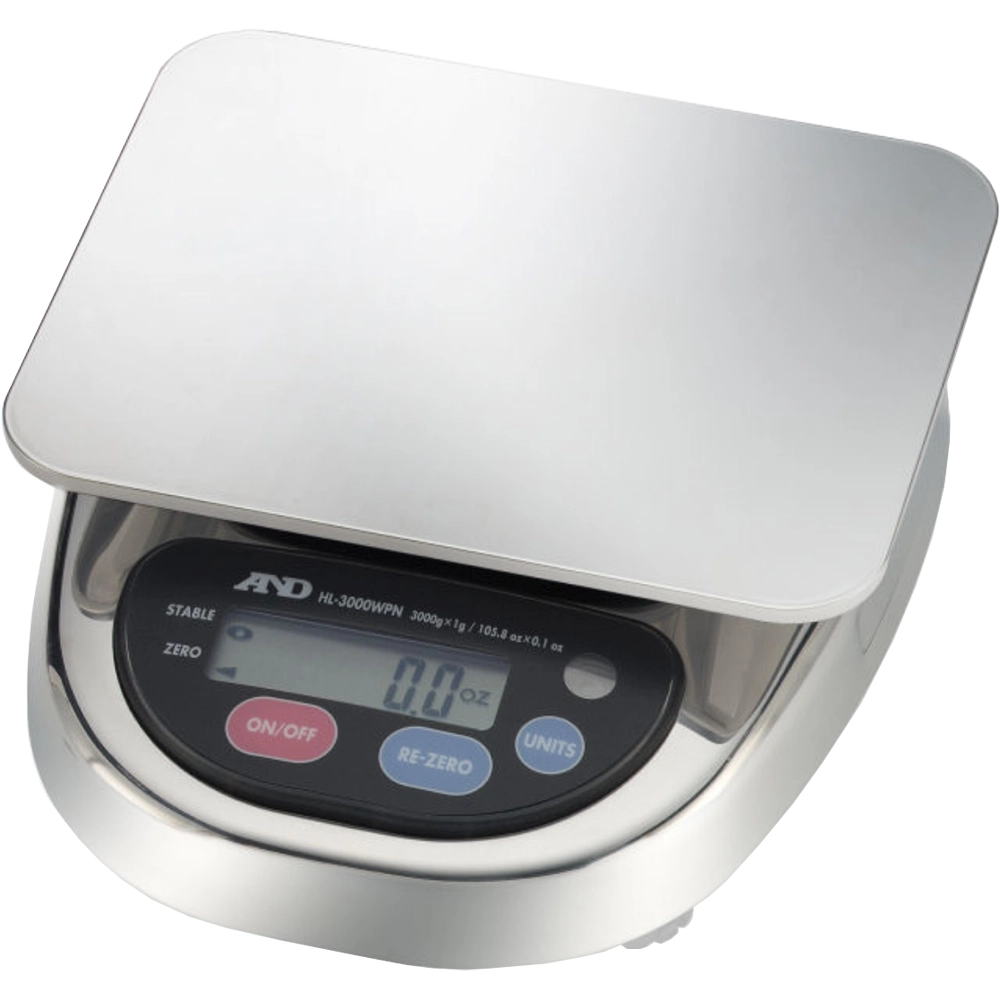 A&amp;D HL-3000LWP Compact Washdown Scale, 3000g x 1g with Large Pan