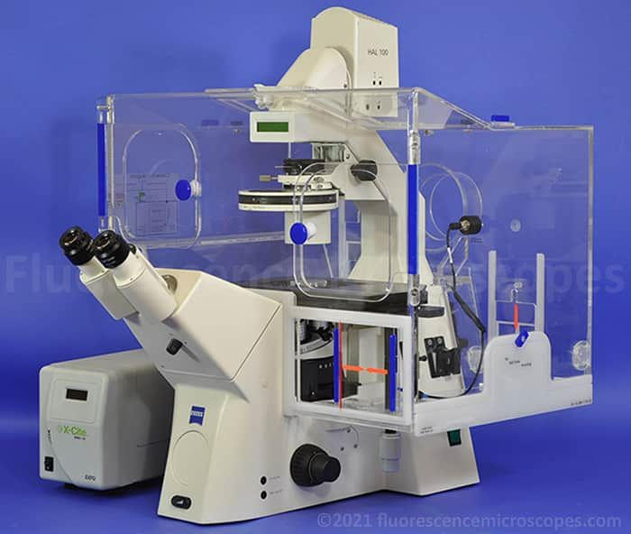 Zeiss Axiovert 200 Inverted DIC Phase Fluorescence Incubation Chamber Microscope