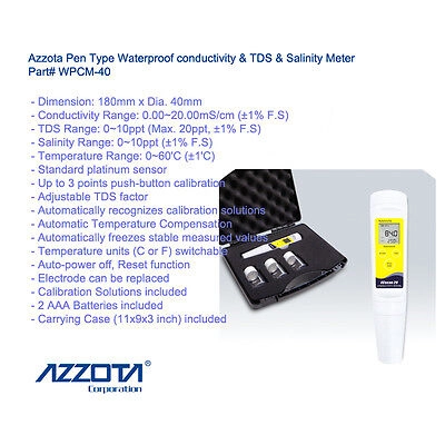 Azzota® Waterproof Pen Conductivity, TDS & Salinit