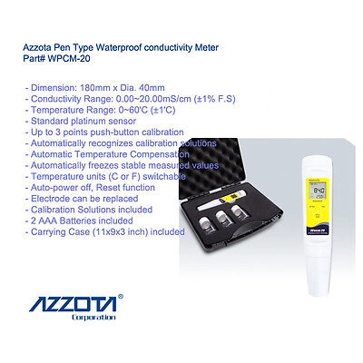 Azzota® Pen Type Waterproof Conductivity Meter, Ra