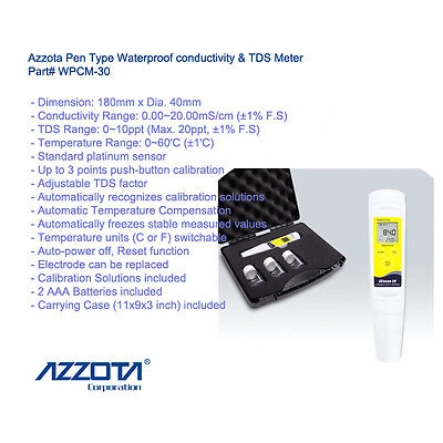 Azzota® Pen Type Waterproof conductivity & TDS Met