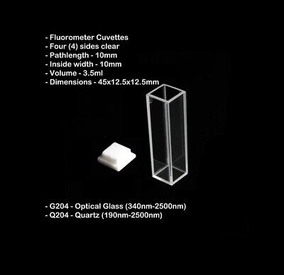 Azzota® 10mm Glass Fluorometer Cuvette, Optical Gl