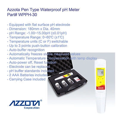 Azzota® Waterproof Pen Type pH Meter, pH Range: -1