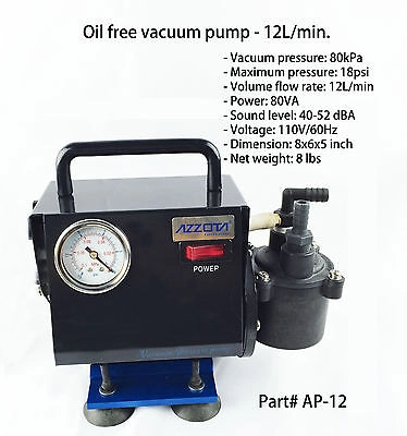 Azzota® Oil Free Vacuum Pump, 12l/min, 80kpa, 18ps