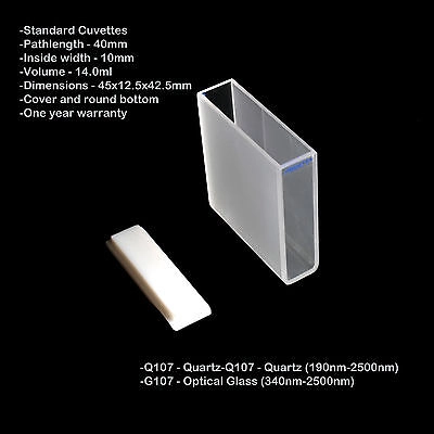 Azzota® 40mm Pathlength Quartz Cuvette, 14ml