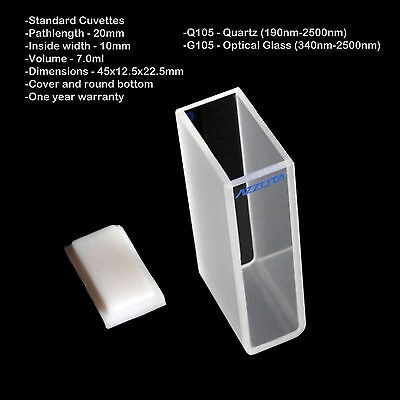 Azzota® 20mm Pathlength Cuvette, 7ml, Quartz