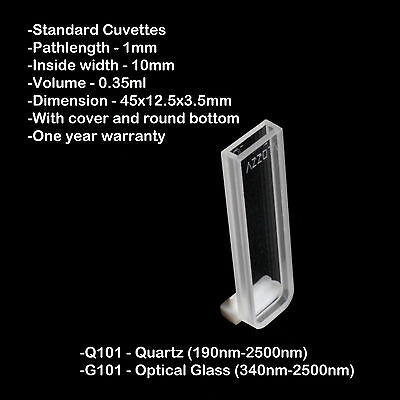 Azzota® 1mm Pathlength Optical Glass Cuvette, 0.35