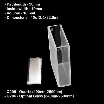 Azzota® 30mm Pathlength Optical Glass Cuvette, 10.