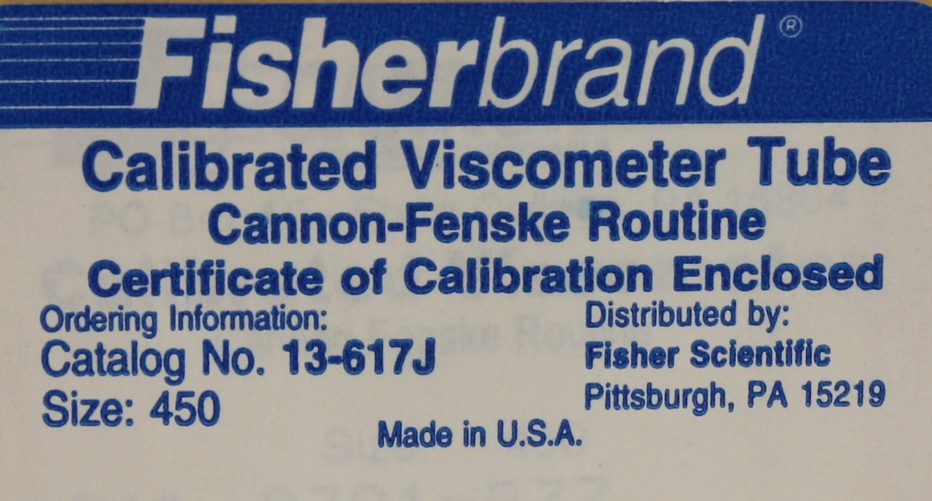 Fisherbrand Glass Kinematic Calibrated Tube ASTM 450 CAT No 13617J