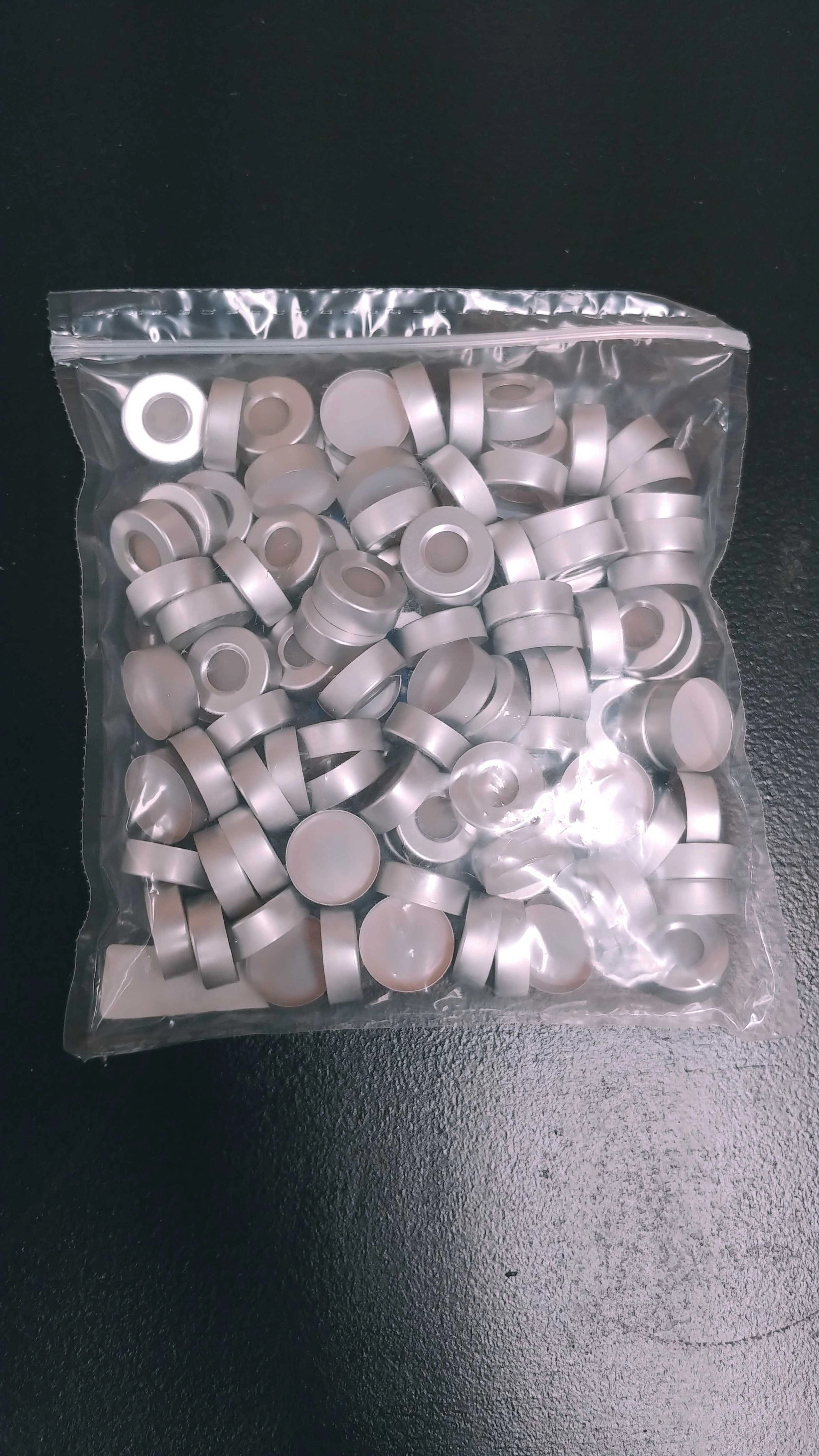 Aluminum Crimp Cap - PTFE/Clear Silicone + Aluminum Cap with Hole,  Suitable for Karl Fischer (KF) Ovens, Qty 1000