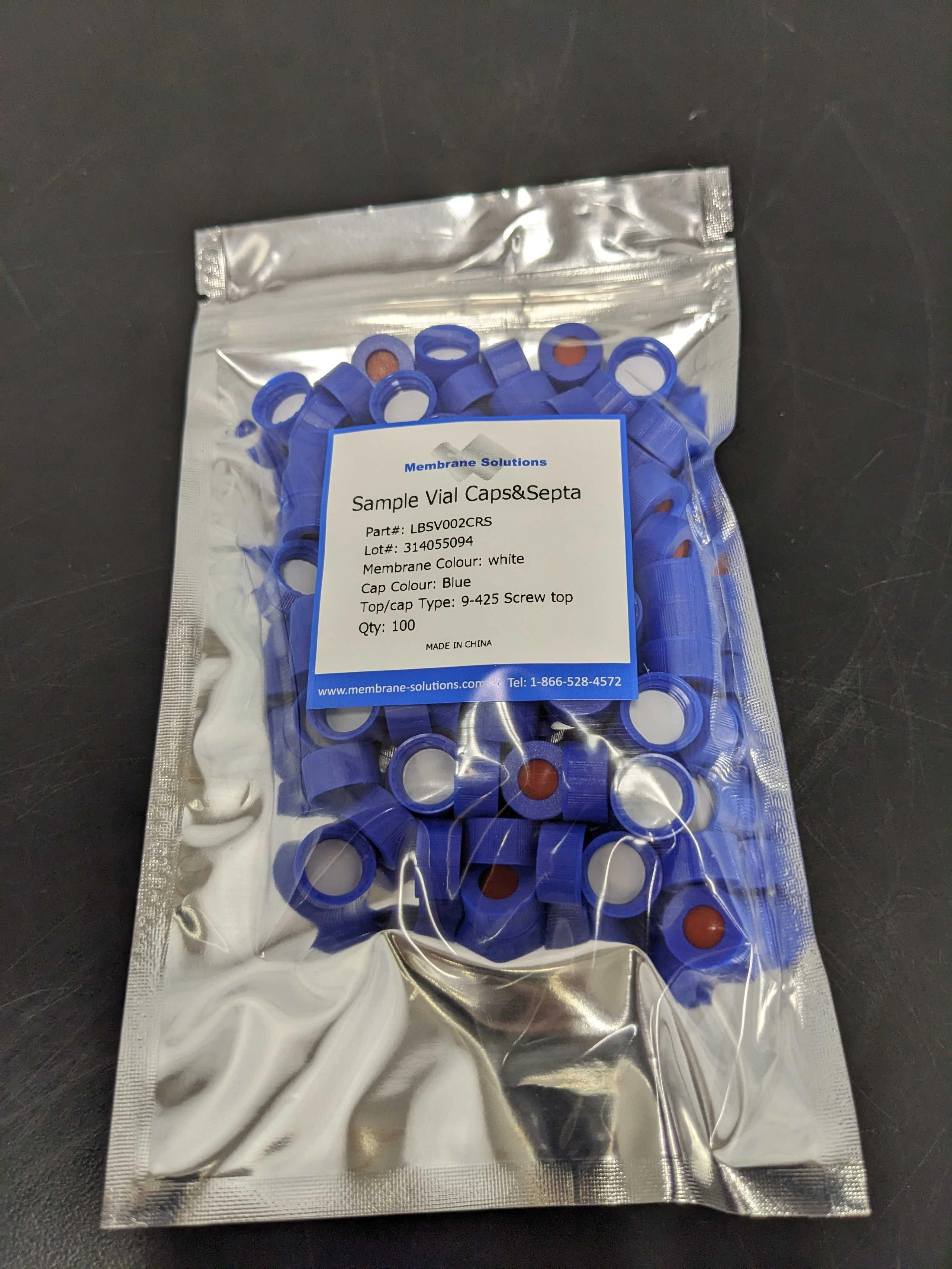 9 mm Polypropylene Screw Thread Closures  - White PTFE/Red Silicone Septum - Blue Cap Color Qty 100