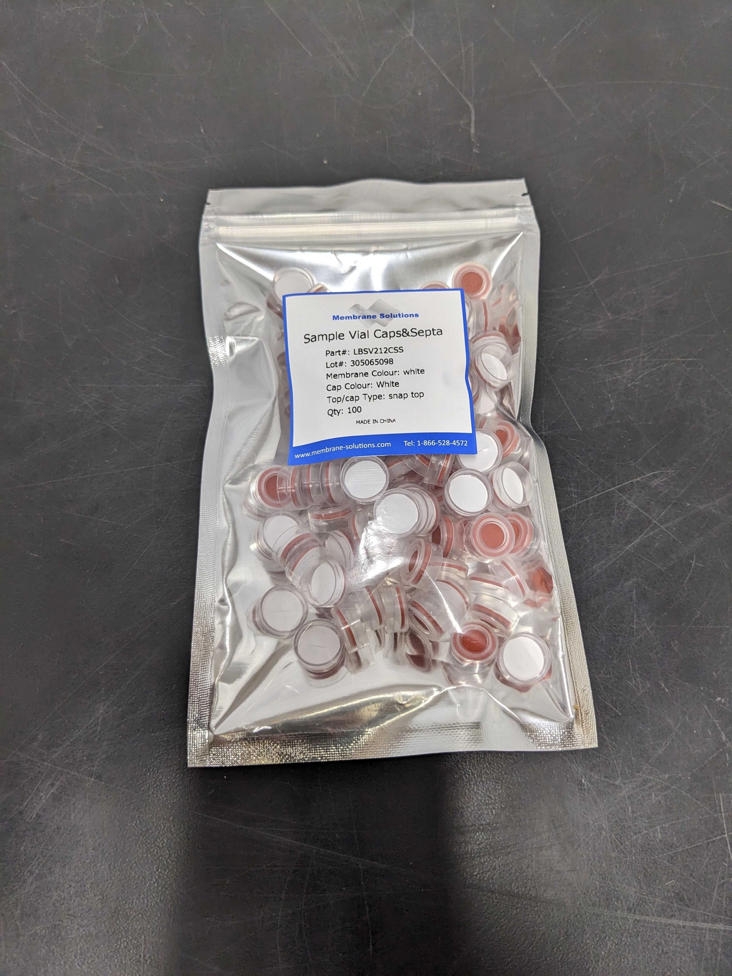 11 mm Polyethylene Snap Closures - White PTFE/Red Silicone w/slit Septum - Natural Cap Color Qty 100