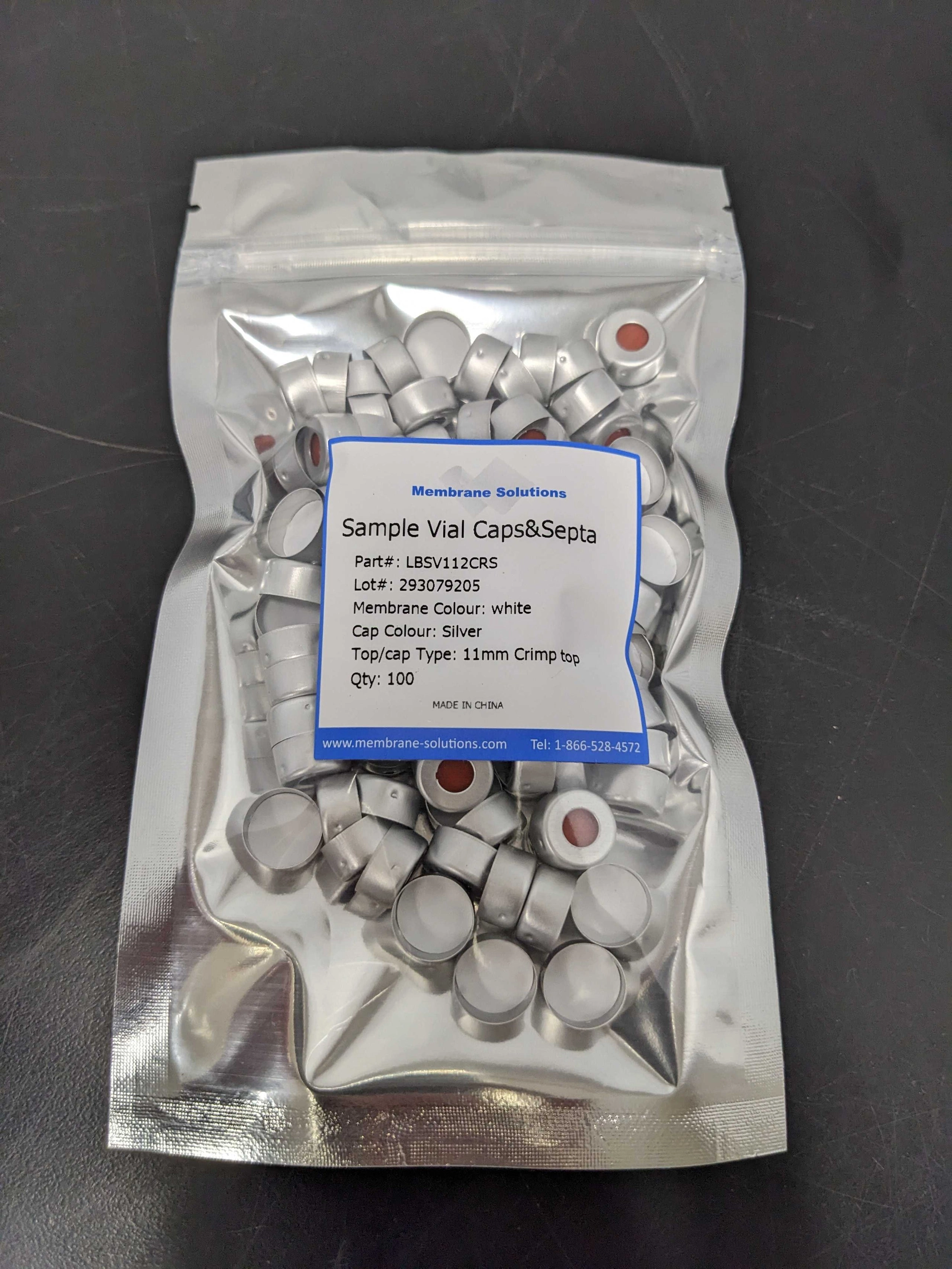 11 mm Aluminum Crimp Closures - White PTFE/Red Silicone Septum - Natural Cap Color Qty 100