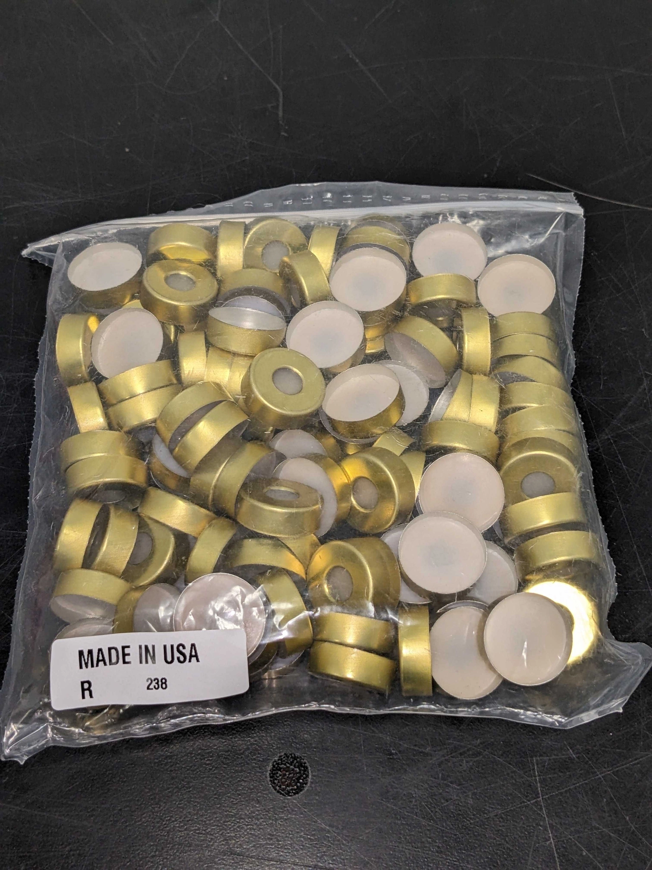 20 mm Aluminum Crimp Closures -  Steel/Magnetic/PTFE/Clear Silicone Septum, 8mm Opening, 2.5 mm/Steel Qty 100