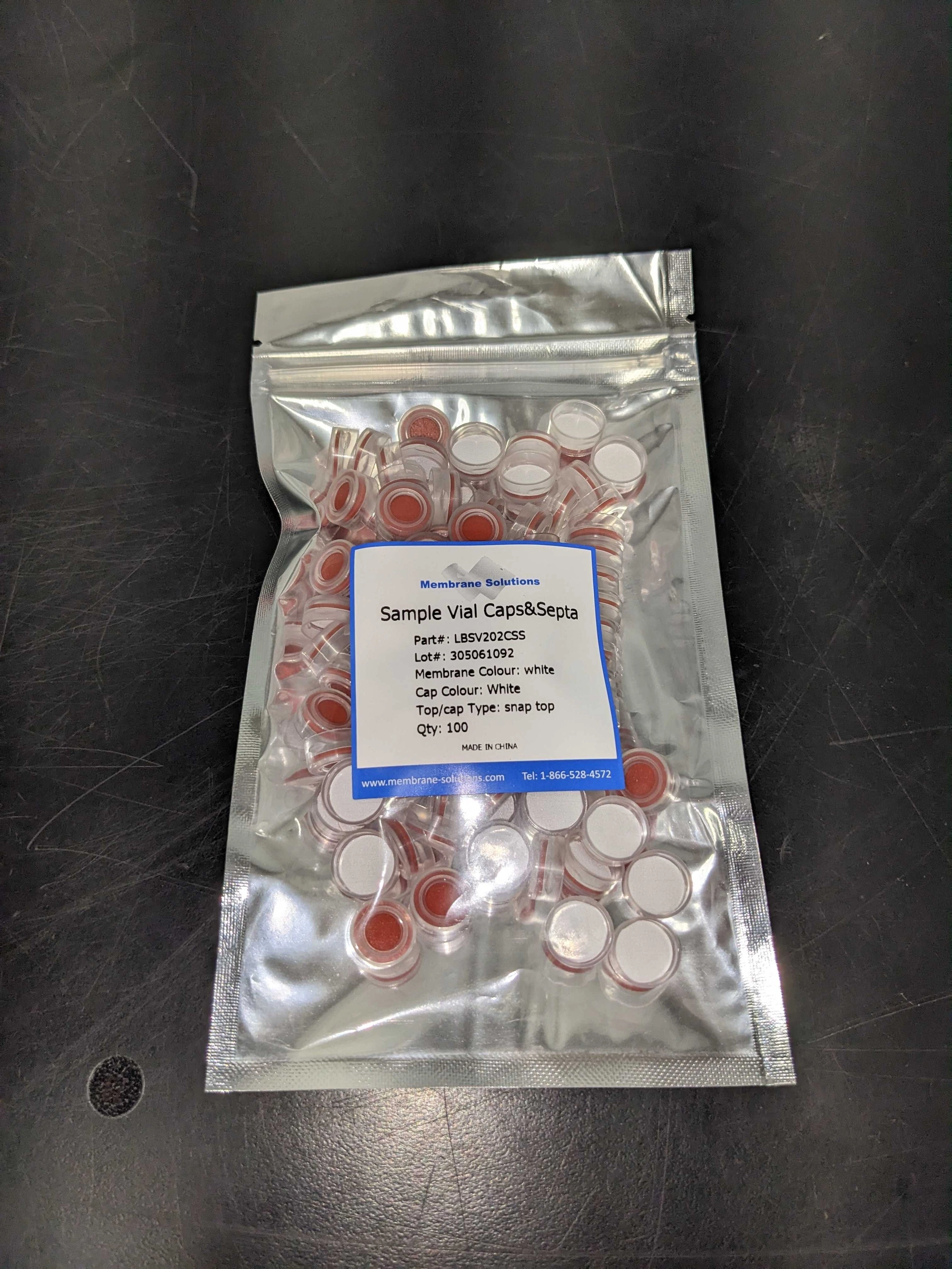11 mm Polyethylene Snap Closures - White PTFE/Red Silicone Septum - Natural Cap Color Qty 100