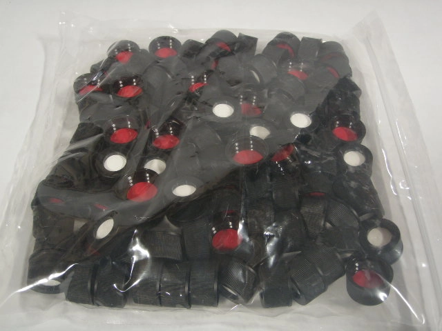 13-425 Polypropylene Screw Thread Closures  - Red PTFE/White Silicone Septum - Black Cap Color Qty 100