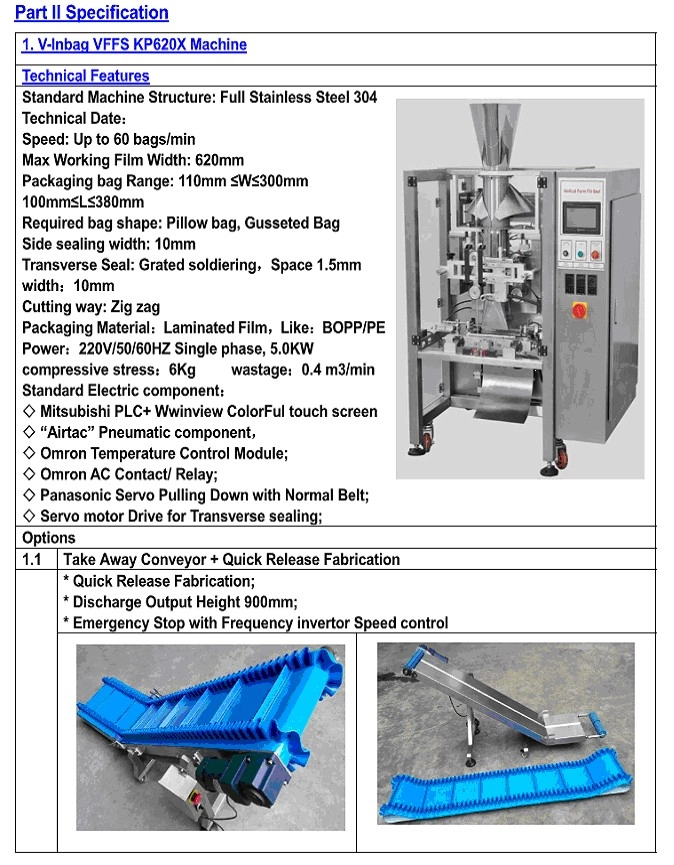 New V-Inbag VFFS Model KP620X + KCS14 Head Scale System