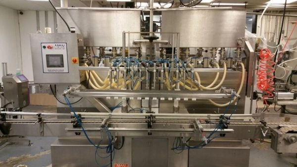 Acasi 12 Fully Automatic Piston Inline Filler, w/conveyor, &ldquo;Hot Product&rdquo; Fill