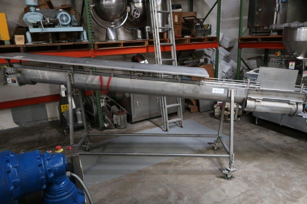 6 Inch Diameter Stainless Steel Inclined Screw Conveyor, Jacketed
