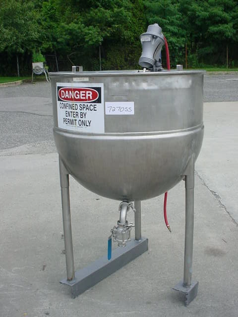 100 Gallon Groen Ss Hemispherical Jacketed Kettle, Air Operated Mixer