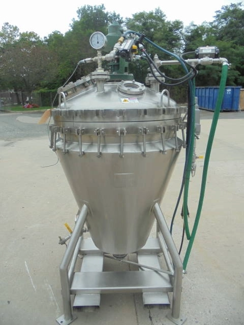 B&amp;G 50 Gallon 316L Stainless Jacketed Vacuum Cone Bottom Mix Tank, Air Driven Mixer