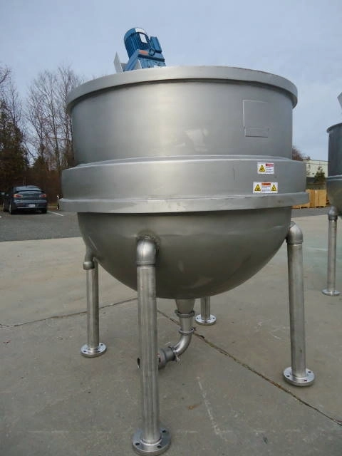 350 Gallon Hamilton 316 Stainless Hemispherical Inclined Agitated Kettle, 110 Psi Jacket