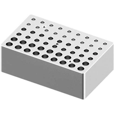 SCILOGEX Block, used for 0.2mL, 0.5mL and 1.5/2mL tubes, 18 holes each size Model # 18900224