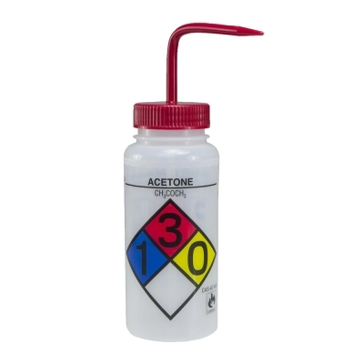 Bel-Art Safety-Labeled 4-Color Acetone Wide-Mouth Wash Bottle 11716-0001 (Pack of 4)