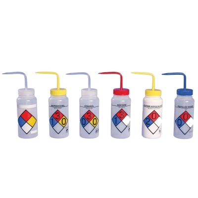 Bel-Art Safety-Vented/Labeled 4-Color Sodium Hypochlorite Wash Bottle 11816-0015 (Pack of 4)