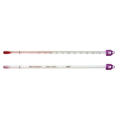 Durac Dry Block/Incubator Liquid-In-Glass Thermometer;0 To 70C,PFA Safety Coated,150MM Immersion