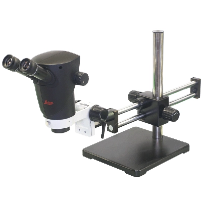 Leica S7E Stereo Microscope on Dual Arm Ball Bearing Boom Stand