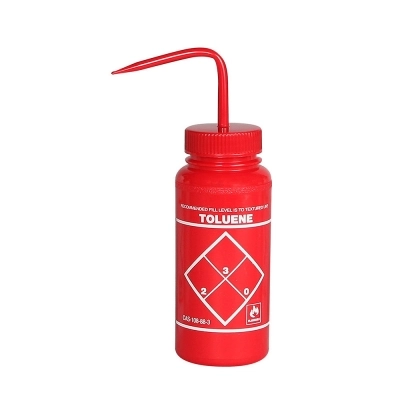 Bel-Art Safety-Labeled 2-Color Toluene Wide-Mouth Wash Bottle 11646-0628 (Pack of 6)