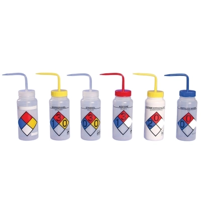 Bel-Art Safety-Labeled 4-Color Deionized Water Wide-Mouth Wash Bottle 11716-0003 (Pack of 4)