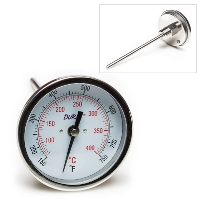 Durac Bi-Metallic Dial Thermometer;70 To 400C,1/2 IN NPT Threaded Connection, 75MM Dial