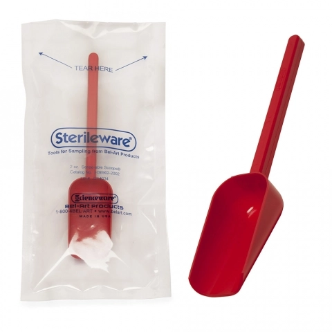 Bel-Art Sterileware Sterille Sampling Scoop; 60mL, Red, Individually Wrapped (Pack of 100)