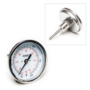 Durac Bi-Metallic Dial Thermometer;10 To 150C,1/2IN NPT Threaded Connection,75MM Dial