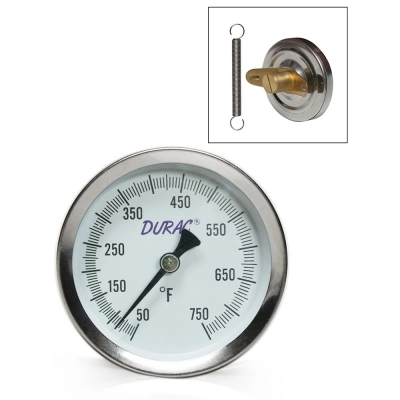 Durac Bi-Metallic Surface Temperature Thermometer; 50/750F, 64MM Dial, Single Thin Spring