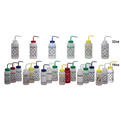 Bel-Art Safety-Labeled 2-Color Saline Solution Wide-Mouth Wash Bottle 11646-0617 (Pack of 6)