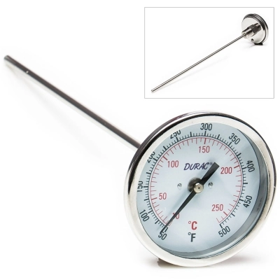 Durac Bi-Metallic Dial Thermometer;10 To 260C, 1/2 IN NPT Threaded Connection, 75MM Dial