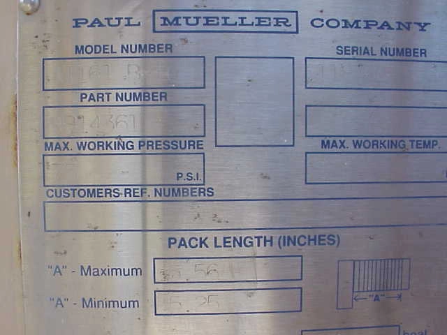 150 Sq.Ft. Used Paul Mueller Plate Heat exchanger