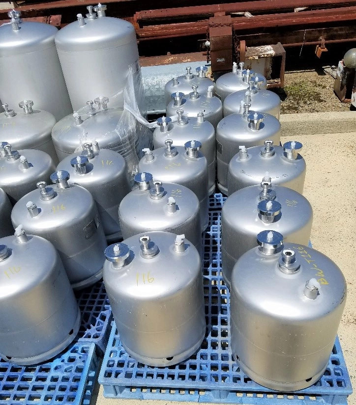 (19) used 50 Liter (13 gallon) 316 Stainless Steel Pressure Rated Supply Tank