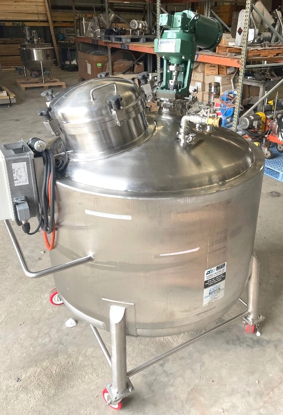 600 Liter (158 Gallon) Allegheny Bradford Sanitary Stainless Steel Jacketed Reactor with Lightnin Mixer