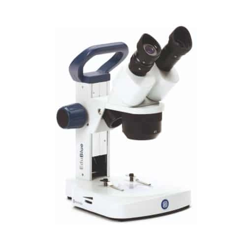 Euromex Binocular stereo microscope EduBlue, 2x/4x revolving objective, 20x/40x magnification with rack and pinion stand with incident and transmitted LED cordless illumination