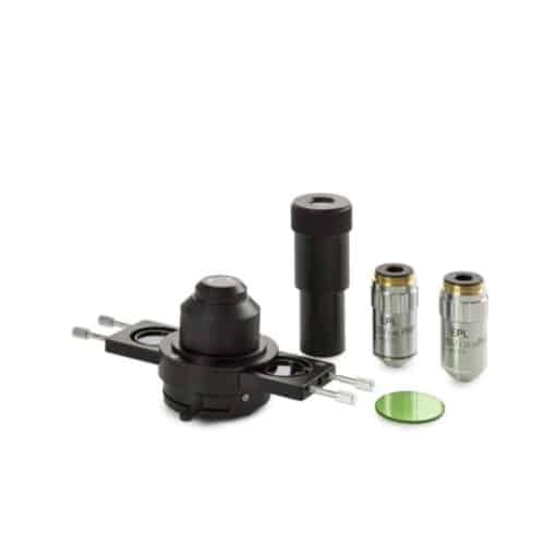 Euromex Phase contrast kit with Abbe condenser with slot for slider. E-plan EPLPH 20/S100x phase contrast objectives, slider with 20 and 100x annuli, telescope and green filter